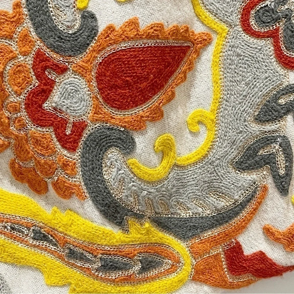 ENVOGUE Embroidered Lumbar Pillow Cover Linen Blend Paisley Multicolor 15” X 23”